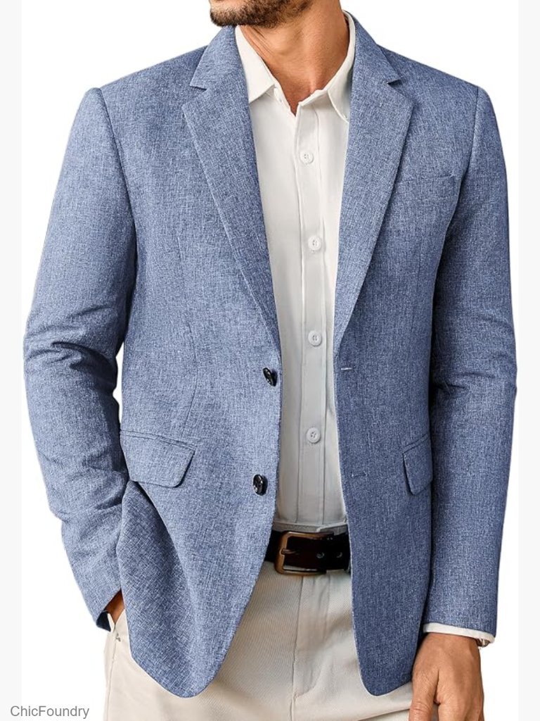 Men's Casual Two Button Lightweight Blazer Notch Lapel Business Jacket